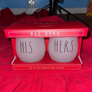NWT Rae Dunn His/Hers Stemless Wine Glass  Set